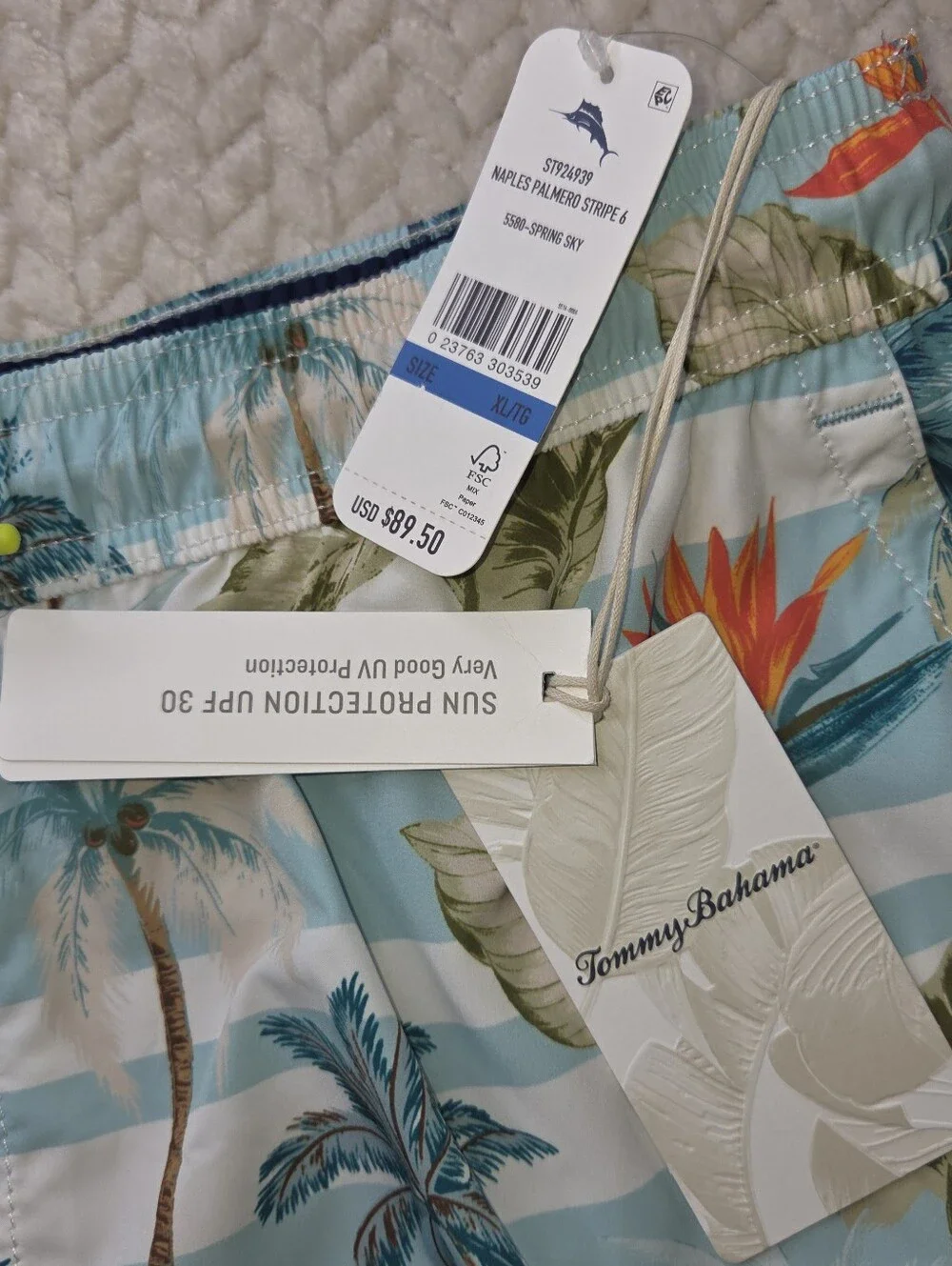Tommy Bahama Naples Palmero Stripe Men's Swim Trunks in Spring Sky XL NWT